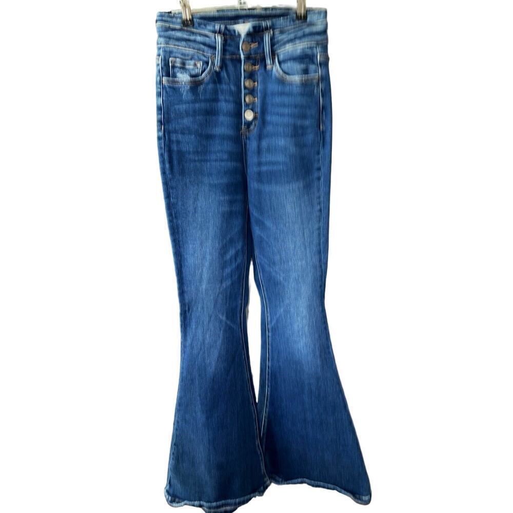 Bridge by Gly Ultra High Rise Extreme Flare Blue Jeans Womens Button fly Sz 24